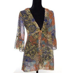 Cabi Style 360 Women's Multicolor Tie-Front Shakespeare Kimono Top Size XS